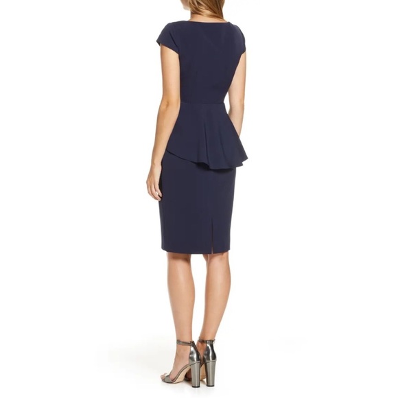 Eliza J Ruffle Peplum Navy Cap Sleeve Sheath Dress - Picture 4 of 9